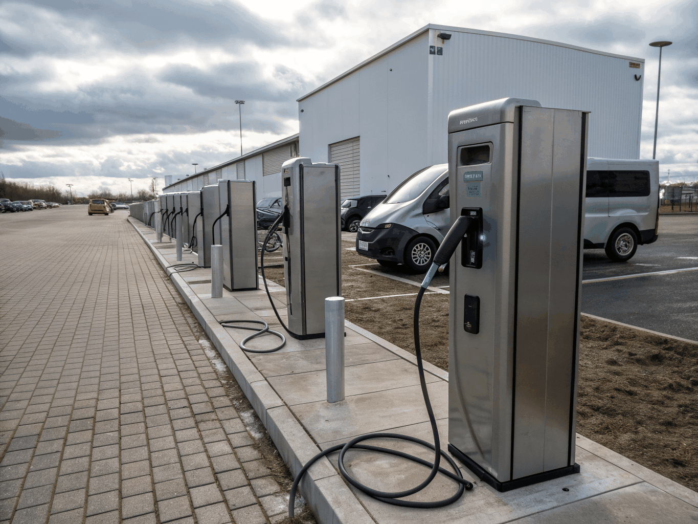 Ticari filo elektrikli araç şarj istasyonu yerleşimi ve güç yönetimi ekipmanları